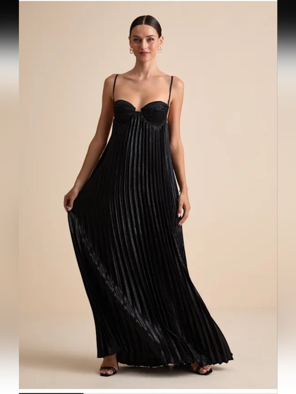 Lulu's Black Allure Pleated Maxi Dress with Bust Cup Detail Size S New #4G